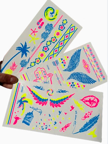 Neon Temporary Tattoos Set of 5 Sheets 0