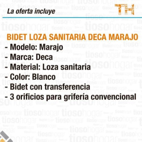 Bidet Deca Marajo 1 3 Agujeros Bide Loza Losa Baño Blanco 4