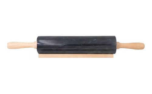 Marble Rotating Rolling Pin with Wooden Handles and Base 0
