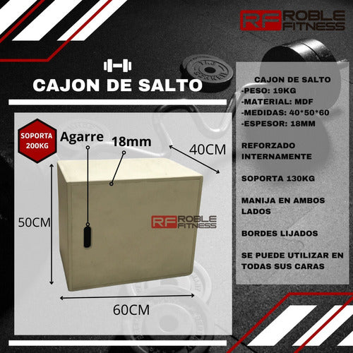 Roble Fitness Cajon De Salto Reforzado Fitness 60x50x40 + Pack Bandas 1