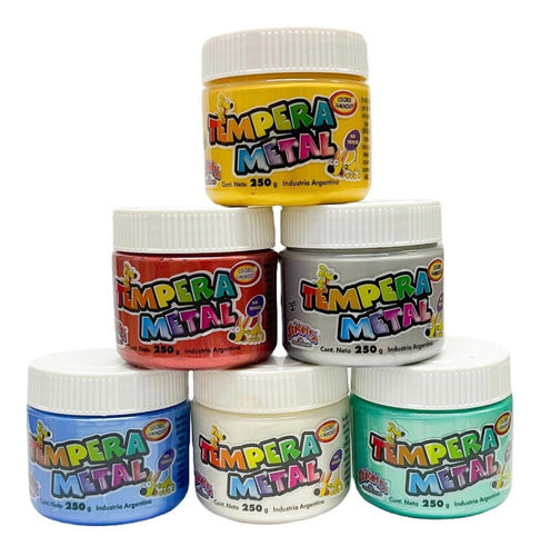 Señorita Tempera Escolar 250gr X 6 Colores Metalizados 0