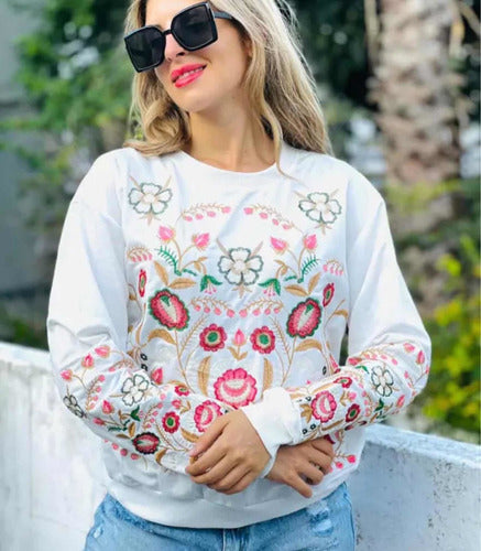 Embroidered Imported Women's Sweatshirt - Hindu Boho Folk Style with Floral Design 8