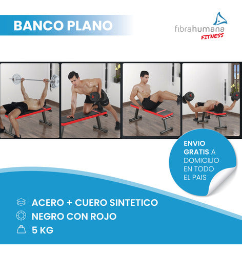 Fibrahumana Fitness Banco Plano Pesas Gym Press Abdominales Ejercicios Gimnasio 1