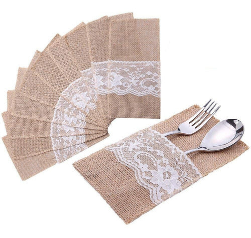 ClevClover 2 Premium Jute Cutlery Holders with Lace 0