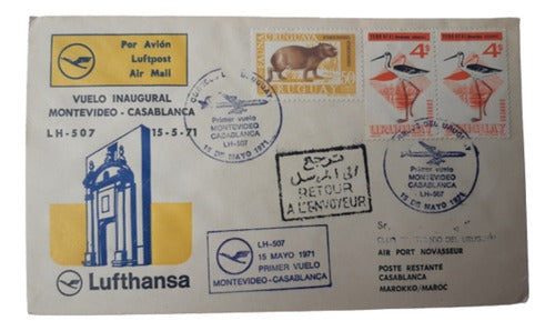 2 Sellos Fauna Uruguaya / Sobre 1er Vuelo Lufthansa 1971 Uy 0