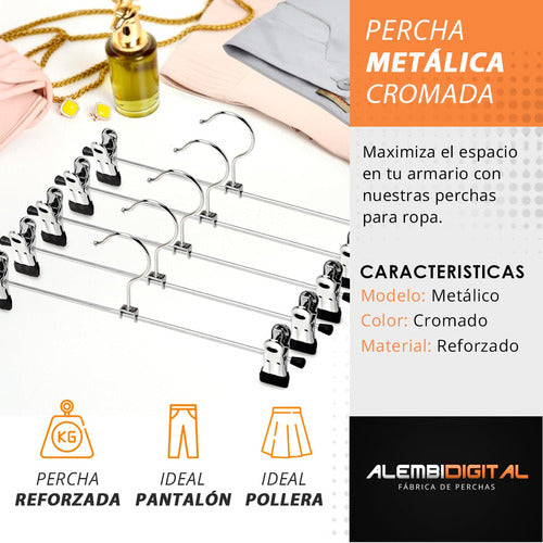 Percha Metalica Broche Polleras Ganchos Pantalones Cromada 4