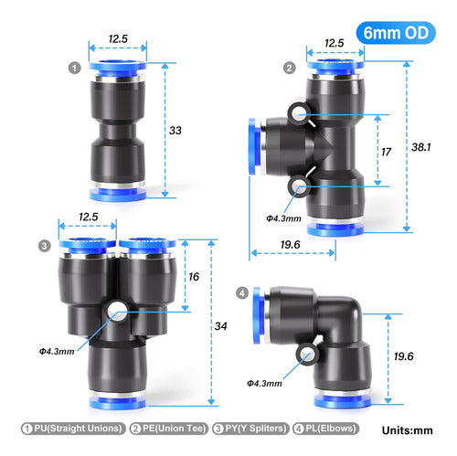 Tailonz Pneumatic 6mm Od Push To Connect Fittings Pneumatic Fittings Kit 40 Pcs 1