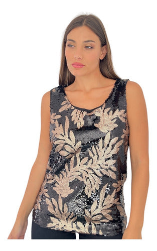 Zozulka Musculosa Importada Lentejuelas Noche Fiesta Blusa Bordada 0