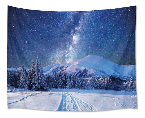 ~? Hvest Starry Sky Tapestry Snow Mountain Wall Hanging Pine 0