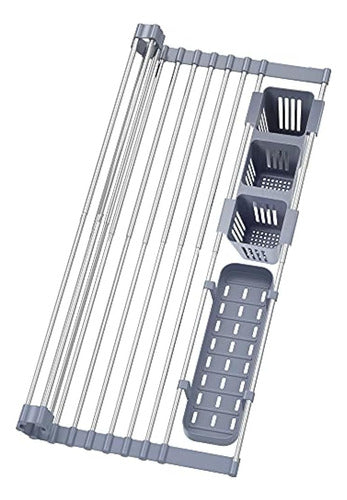 BBXTYLY Rollable Expandable Dish Drying Rack - Up to 22.8" with 2 Storage Baskets 0