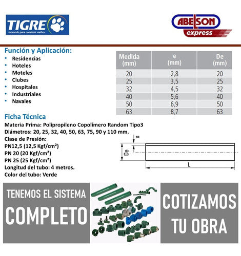 Tigre Caño Tigre Termofusion PN20 40 Mm Agua Caliente 1