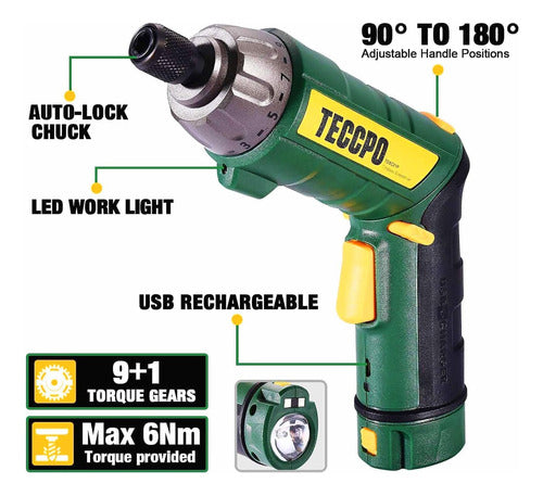 TECCPO Wireless Screwdriver 4V 45pcs with Light 1