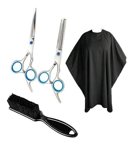 E-Shop Peluquería Professional Barber Kit: Cape + Cutting Scissors + Thinning Scissors + Barber Brush 0