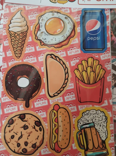 Pack Stickers Fast Food Postres Pizza Burguer Calcos Apum 3