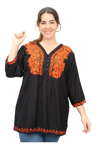Embroidered Kashmir Buttoned Wide Indian Blouse 0