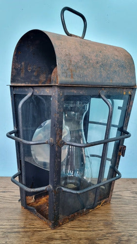 Importante Farol Colonial Antiguo En Hierro Y Tubo Cristal. 7