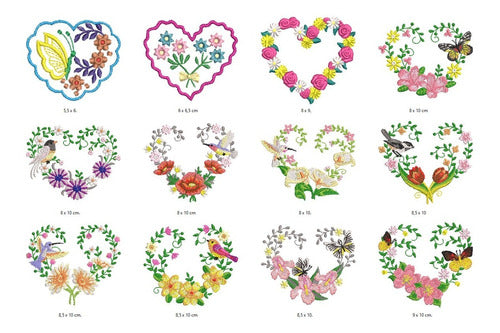 Digital 35 Matrices P/ Maquinas Bordadoras Corazones Con Flores 2