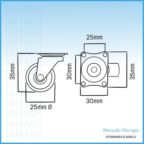 Rueda Goma Base Giratoria 25 Mm X 4 Unidades 1