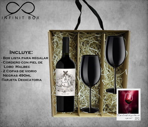 Box Regalo Empresarial Vino Cordero Malbec + 2 Copas Negras 1