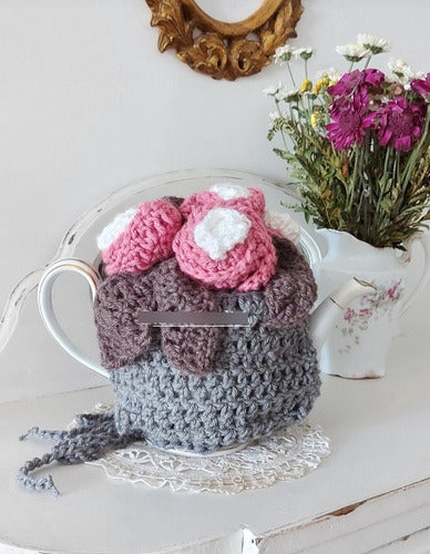 Mi Mercadito Gray Crochet Teapot Cover 1