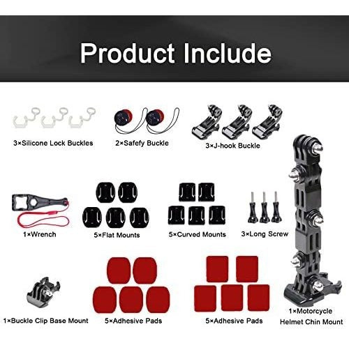 Wlpreoe 34in1 Motorcycle Helmet Chin Mount Kit for GoPro Hero 10 9 8 7 Black Silver White 6 5 4 Osmo and Other Action Camera 1