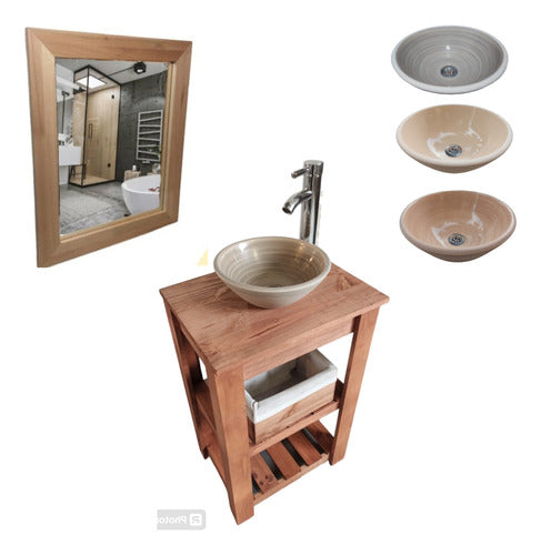 DF Hogar Vanitory Campo Pie 50cm with Sink, Faucet, Basket, and Mirror 5