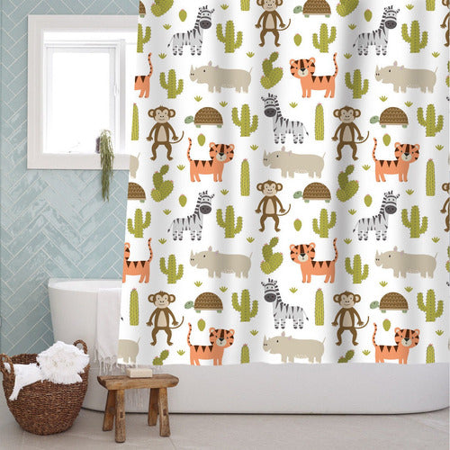 Conjunto De 72  Animales Cactus Ducha Cortina Baño Decoració 0