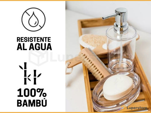 Vonne Set Baño Cesto 3L Acero Pedal Blanco Organizador Ducha Bambú 2