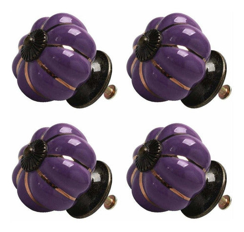 uxcell 4pcs Ceramic Knobs Vintage Knob Drawer Pumpkin Shaped Pull Handle Furniture Door Cabinet Cupboard Wardrobe Dresser Decorative Purple 0