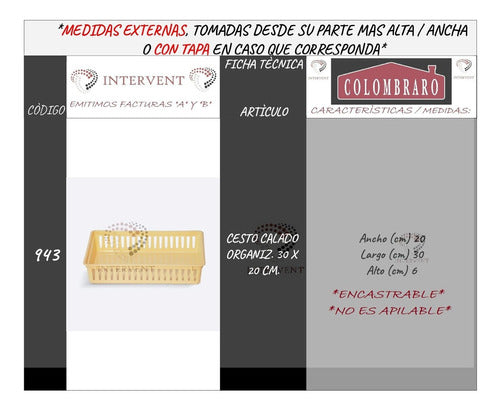 Colombraro 2 Cesto Calado Organizador 20x30x6cm Cod 943 1