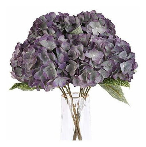 Jims Cabin Hortensias Artificiales De Seda Ramo X5 Flores - Purpura 0