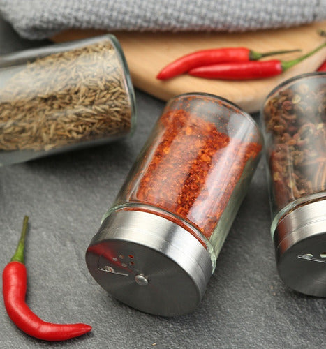 Set of 2 Glass Salt and Pepper Shakers with Stainless Steel Lid - Bar Style by Pettish Online 3