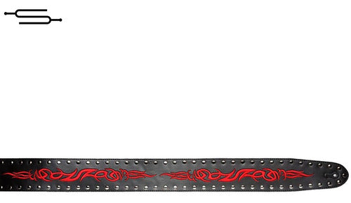Stagg Black Leather Electric Guitar Strap with Red Tribal Design 0