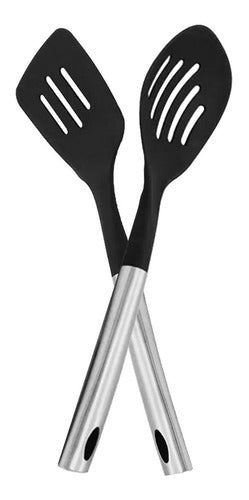 HB Set X2 Kitchen Utensils Slotted Spoon + Nylon Spatula New 0