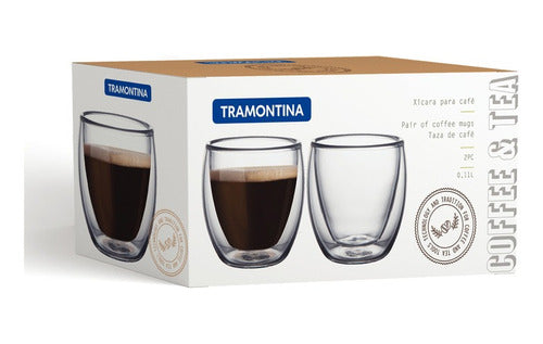 Tramontina Double Walled Glass Coffee Cups - Set of 2 1