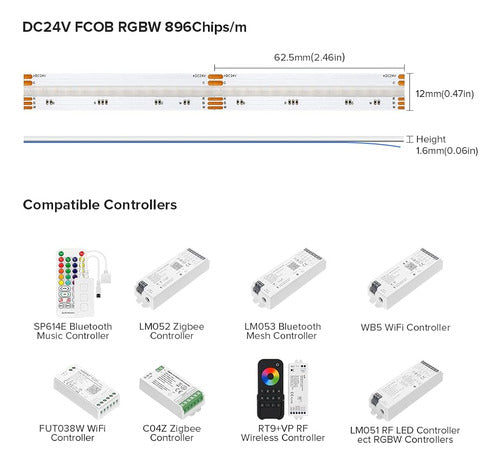 Btf-lighting Fcob Cob Rgbw 3000k Flexible De Alta Densidad T 2