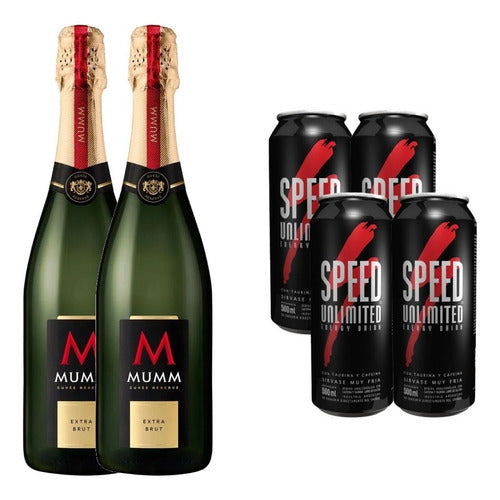 Mumm Champagne Extra Brut 750ml x2 + Speed Unlimited Energy Drink 500ml x4 0