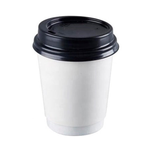 Pack of 100 White Polypaper 8 Oz Cups with Lids - 240 mL Capacity 0