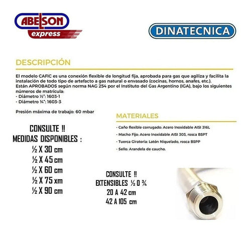 Dinatecnica Flexible 1/2 X 75 Cm Gas Aprobado 1