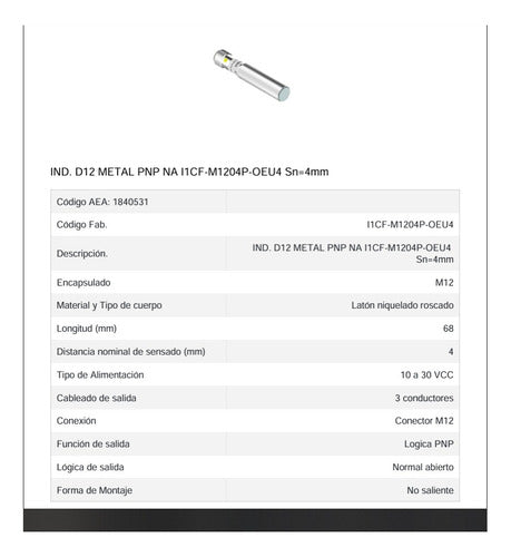 Sensor Inductivo Rasante Sn 4mm M12 Pnp Conector M12 2