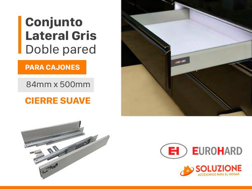 Lateral Para Cajón Doble Pared 84 X 500mm Eurohard Gris 1