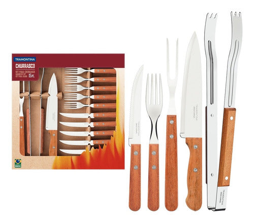 Kit Para Churrasco Natural 15 Pçs Com Petisqueira Tramontina 2