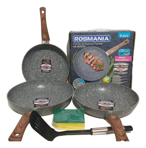 Rosmania Volcanic Rock Aluminum Frying Pan Set - 3 Piece Combo 1
