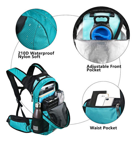 Lunidry Turquoise Waterproof Hiking Backpack with 2L Hydration 2