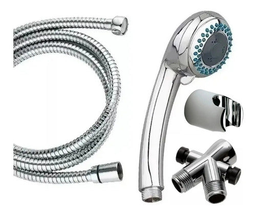 Aquaflex Hand Shower Set 4 Functions + 1.8m Flexible Hose + Diverter + Support 0