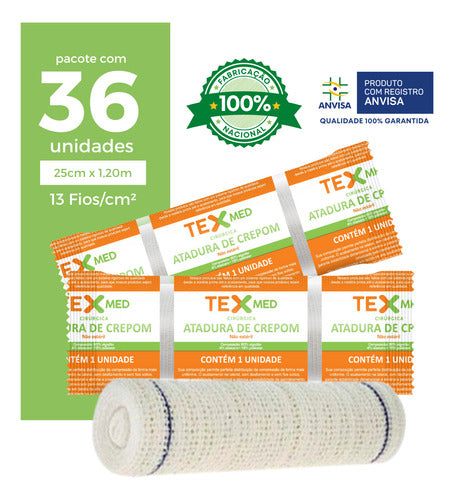 Atadura Crepom Texmed Bandagem Elástica 25cmx1,20m 36 Rolos 1