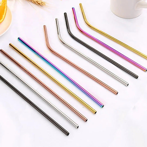 Stylish Set of Stainless Steel Colorful Straws and Brush for Cocktail Lovers - Set De Bombilla Color Sorbete Cepillo Tragos Acero Bartender