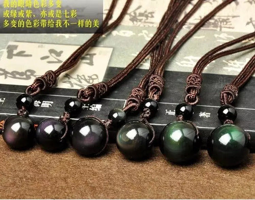 Burdah Collar Piedra Obsidian Buena Suerte Amuleto 18mm Arcoiris 3