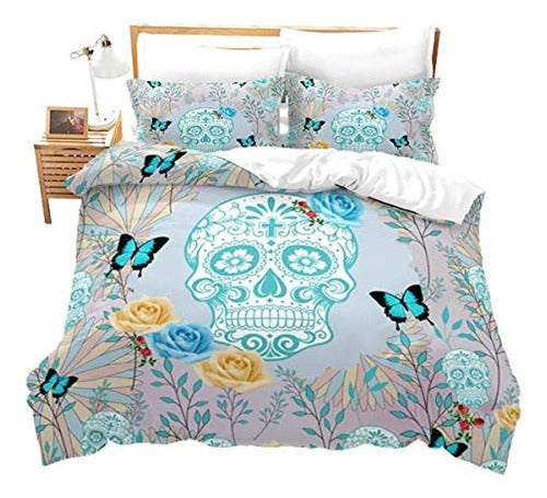 Feelyou Sugar Skull King Size Duvet Cover Set Skulls 0