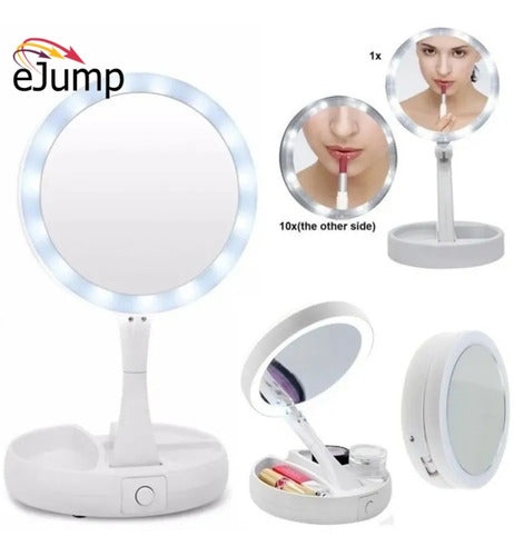 Foldaway Double LED Touch Light USB Makeup Mirror Portable Magnifying 1